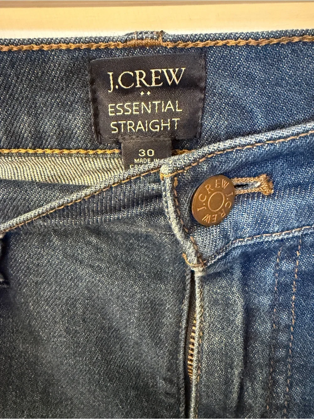 J. Crew Blue Denim Straight Jeans with Branded Button size 30